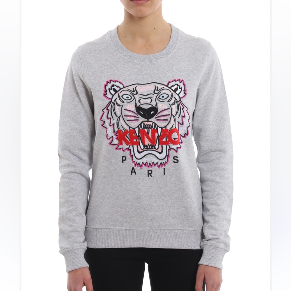 KENZO Women’s Tiger grey crewneck embroidered sweatshirt